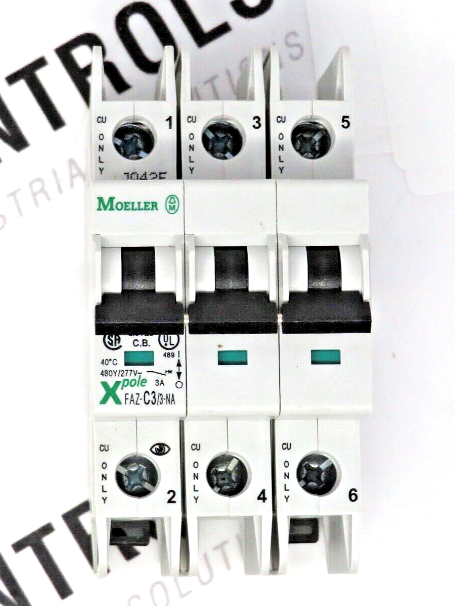 Eaton Moeller FAZ-C3/3-NA Xpole 3A Thermal MAG Miniature C-Curve Circuit Breaker