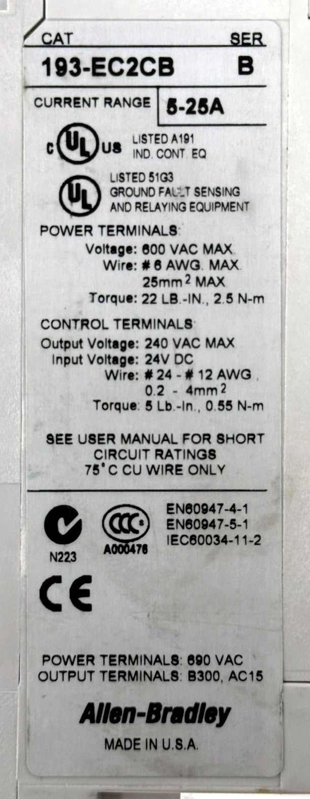 Allen-Bradley 193-EC2CB E3 Plus Overload Relay 5-25A5