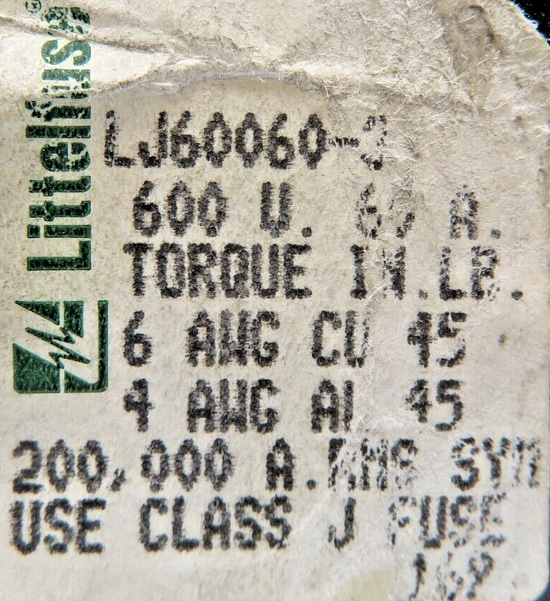 Littelfuse LJ60060-3C 60A 600 VAC 3-Pole Class-J Fuse Block