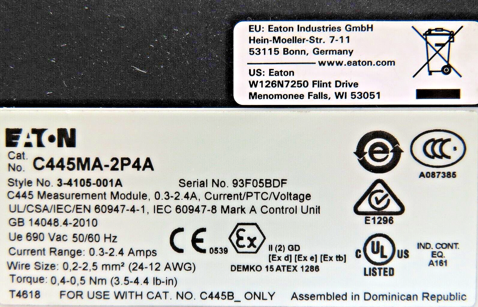 Eaton C445MA-2P4A Measurement Module for Power Xpert C445 Motor Management Sys.