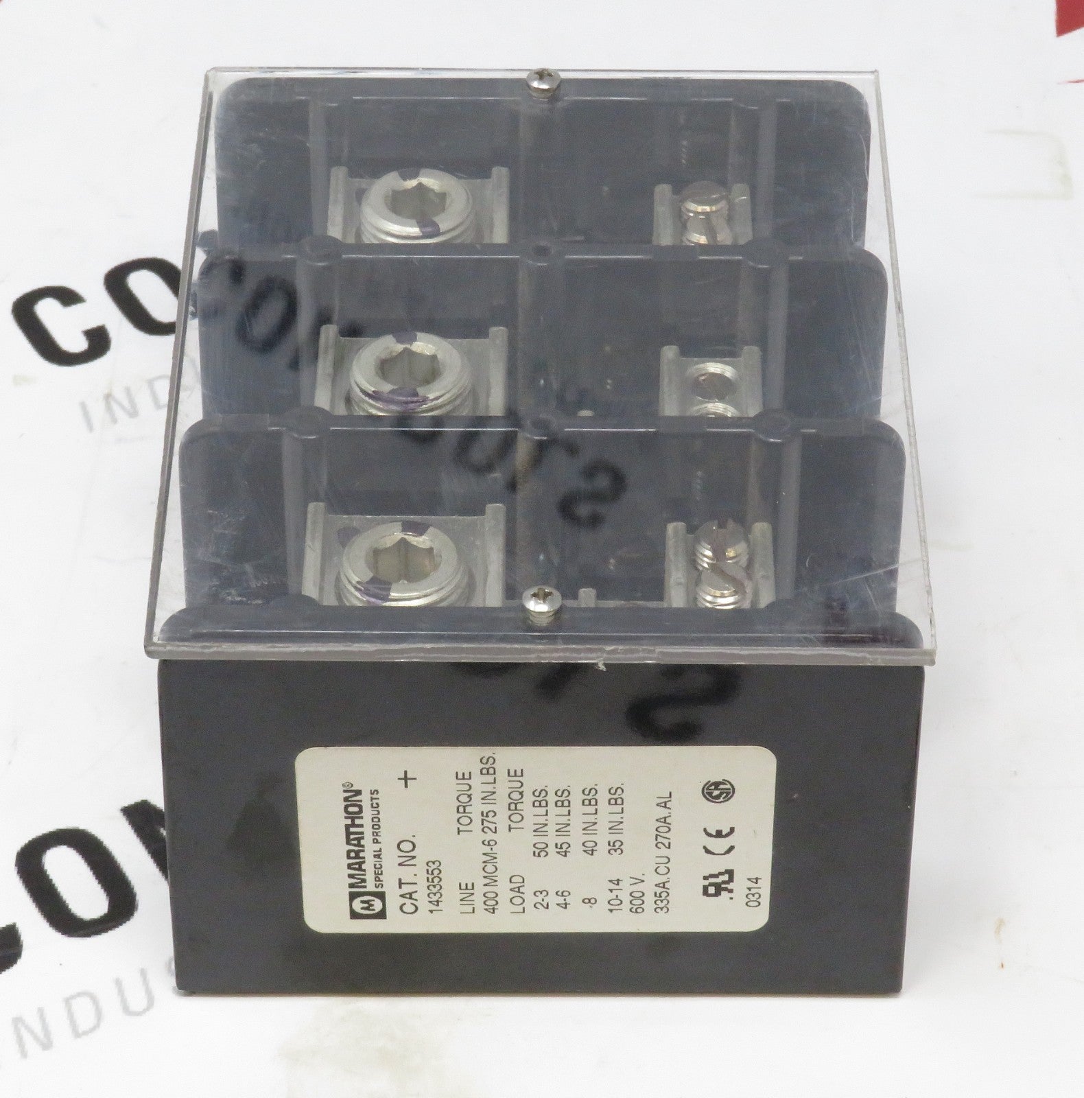 Marathon Special Products 1433553 3-Pole 600V 335A Terminal Block3