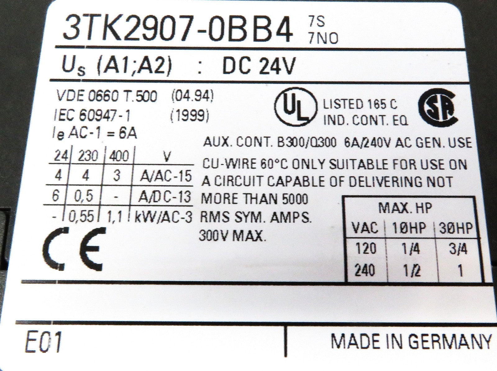 Siemens 3TK2907-0BB4 Safety Expansion Module 24VDC 7NO DC Solenoid3