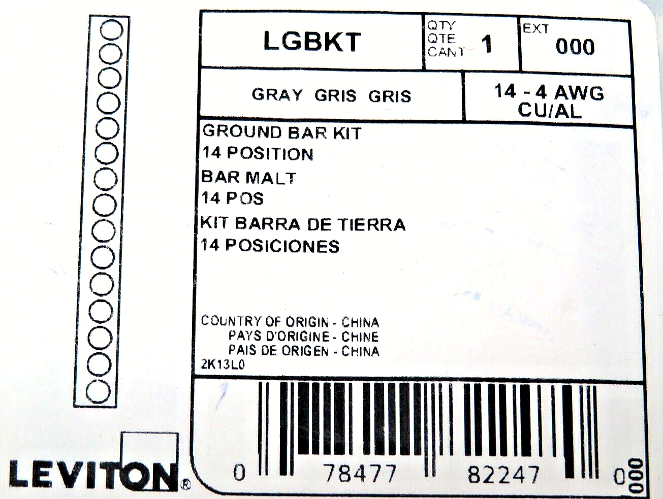 LEVITON LGBKT 14 Position Residential Circuit Breaker Ground Bar Kit