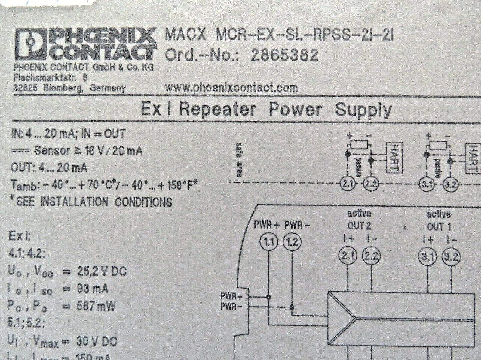 Phoenix Contact MACX MCR-EX-SL-RPSS-2I-2I Repeater Power Supply, 2-Channel