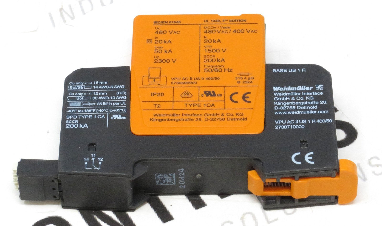 Weidmüller 2730710000 VPU AC II US 1 R 400/50 Surge Protection Device3