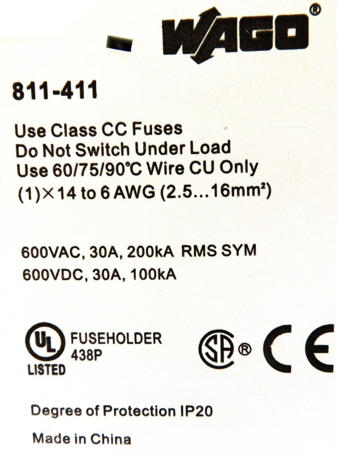 WAGO 811-411 Class CC Fuse Holder 600V 30A 1-Pole DIN Rail with Fuse Indicator3