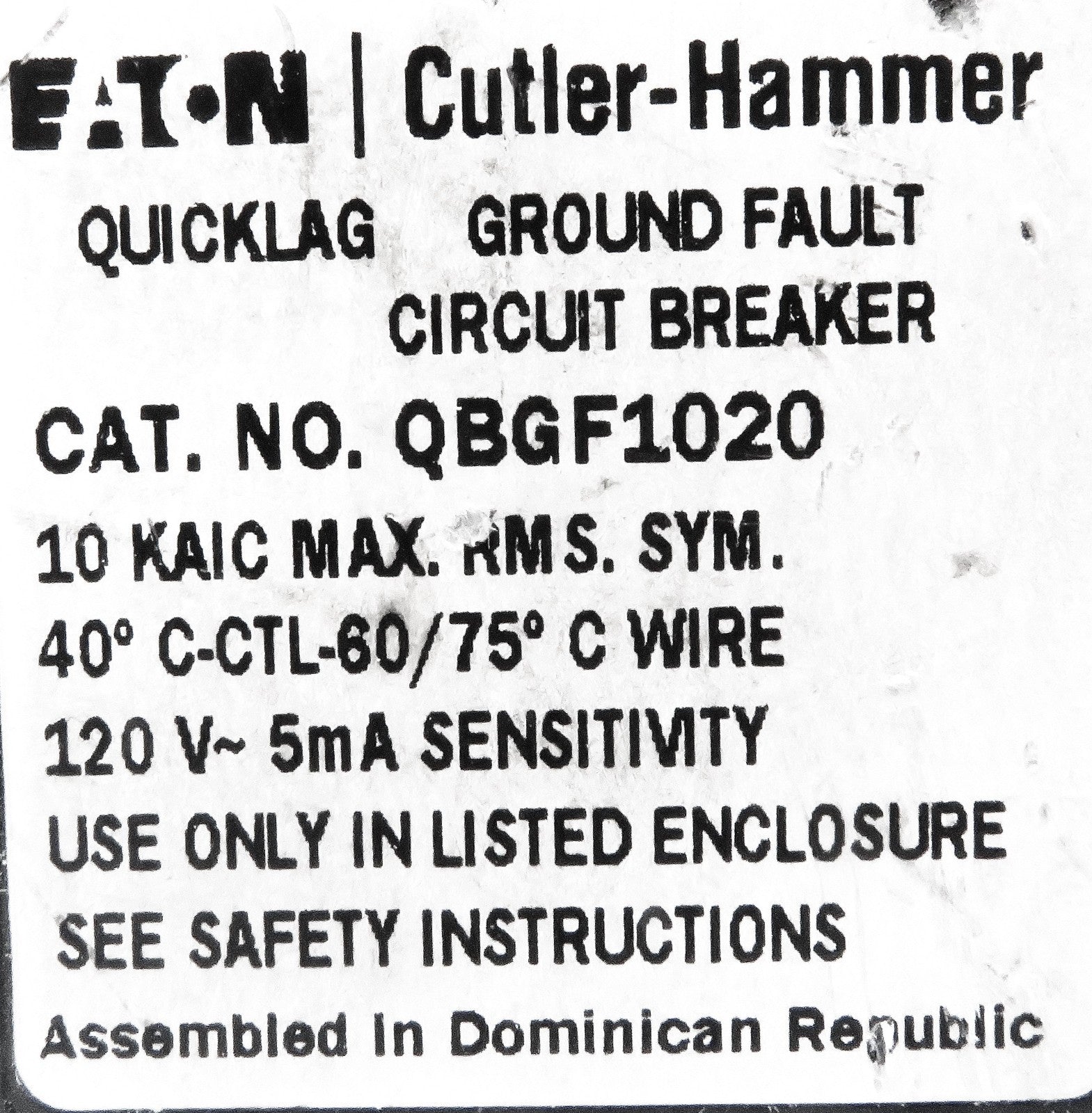 Eaton Cutler-Hammer QBGF1020 1P 20A 120V Ground Fault Circuit Breaker3