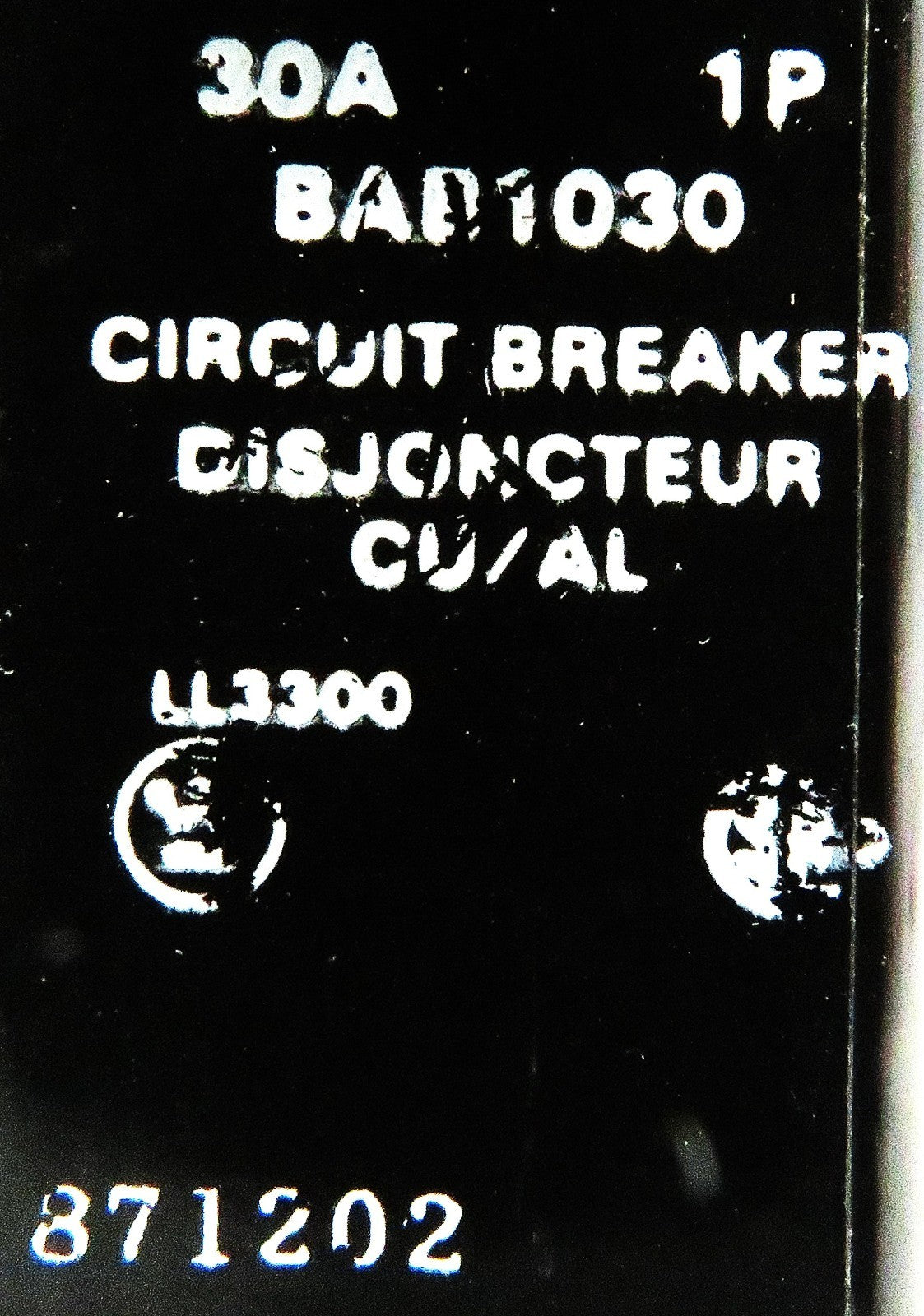 Hubbell Bryant BAB1030 30A 1-Pole 120/240V Circuit Breaker Type BAB3