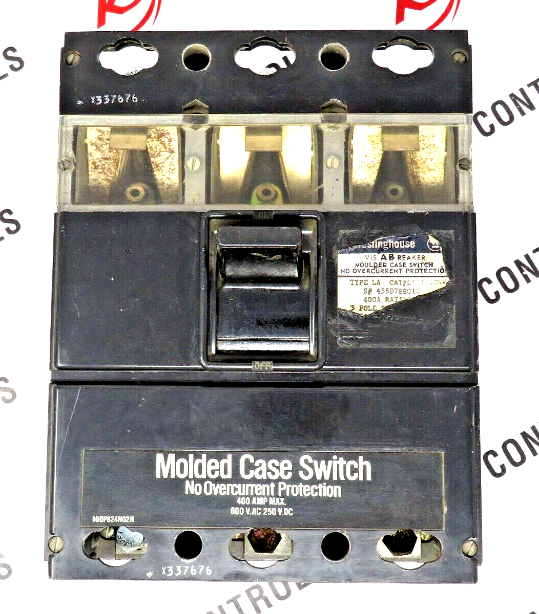 Westinghouse LA7100CNW Type LA 400A 3P Moulded Case Switch No Overcurrent/Trip