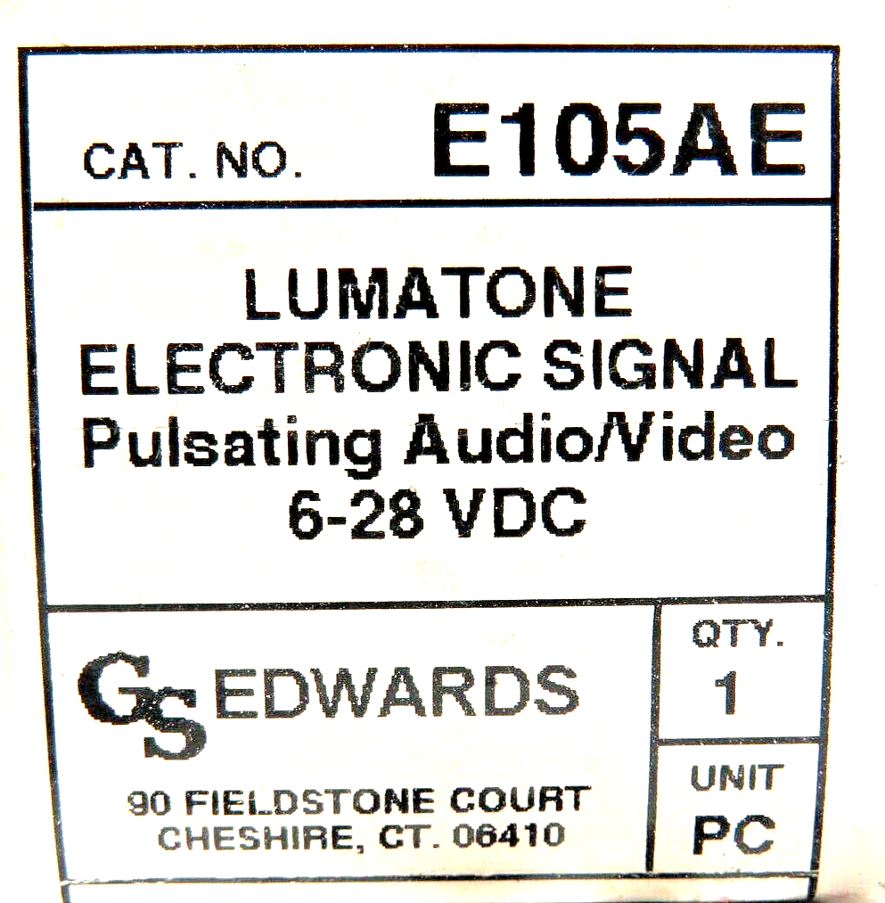 Edwards E105AE Lumatone Electronic Signal Pulsating Audio/Video Buzzer 6-28 VDC