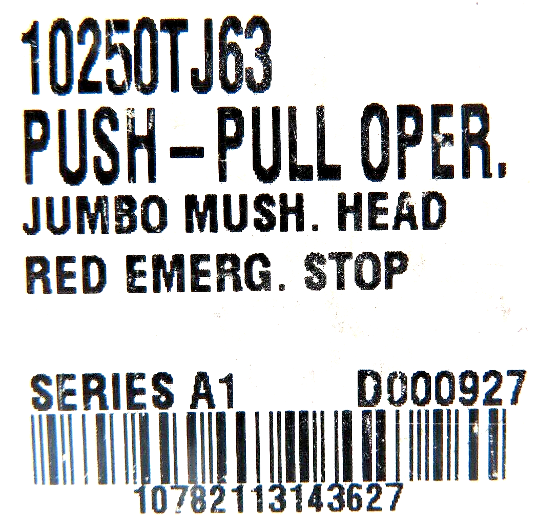 Eaton Cutler-Hammer 10250TJ63 Red Emerg Stop Alum. Push-Pull Jumbo Mushroom Head