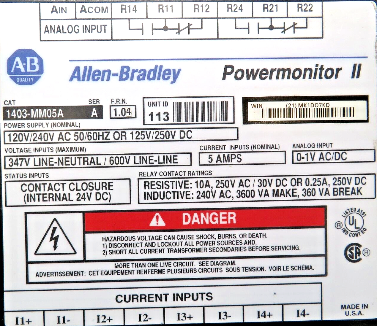 Allen-Bradley 1403-MM05A Powermonitor II Display/1403-NENE Communication Module