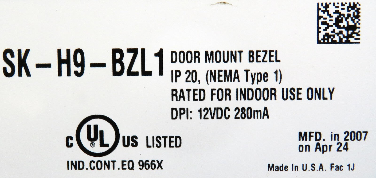 Allen-Bradley SK-H9-BZL1 Door Mount HIM Bezel 12VDC 280mA IP20 NEMA 13