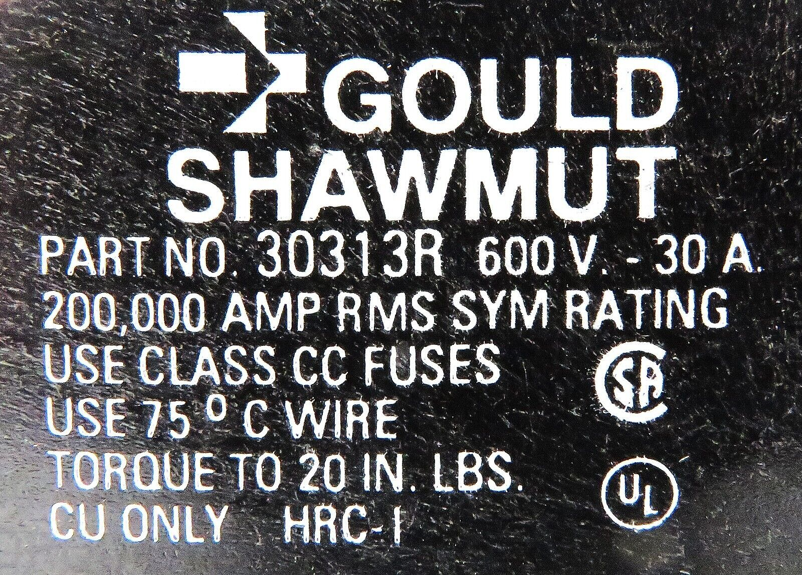 Mersen Gould Shawmut 30313R 3-Pole 30A 600V Class CC Fuse Block w/ Screw Connect