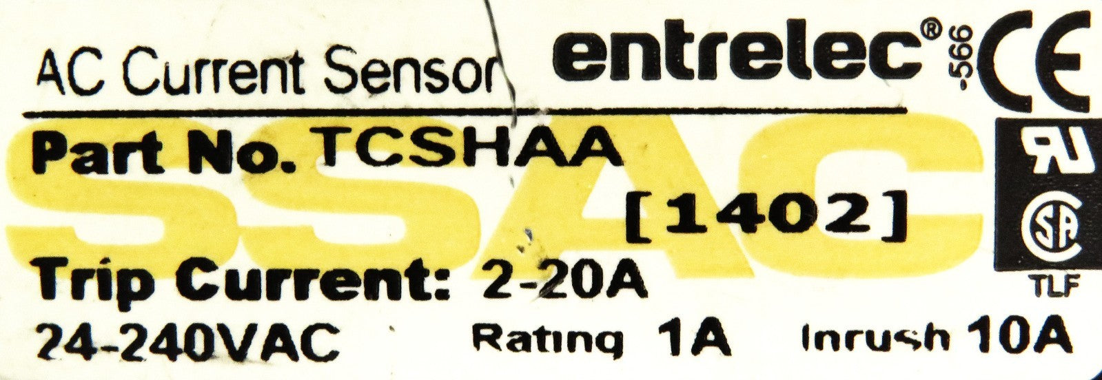ABB Entrelec TCSHAA AC Current Sensor 2–20A 24–240VAC 1A Output3