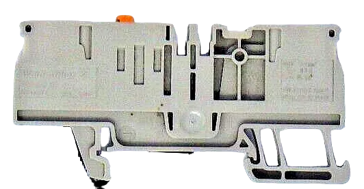 Weidmür terminal block, dark beige color, with push-in technology, viewed from the top, showing the internal structure and connectors.