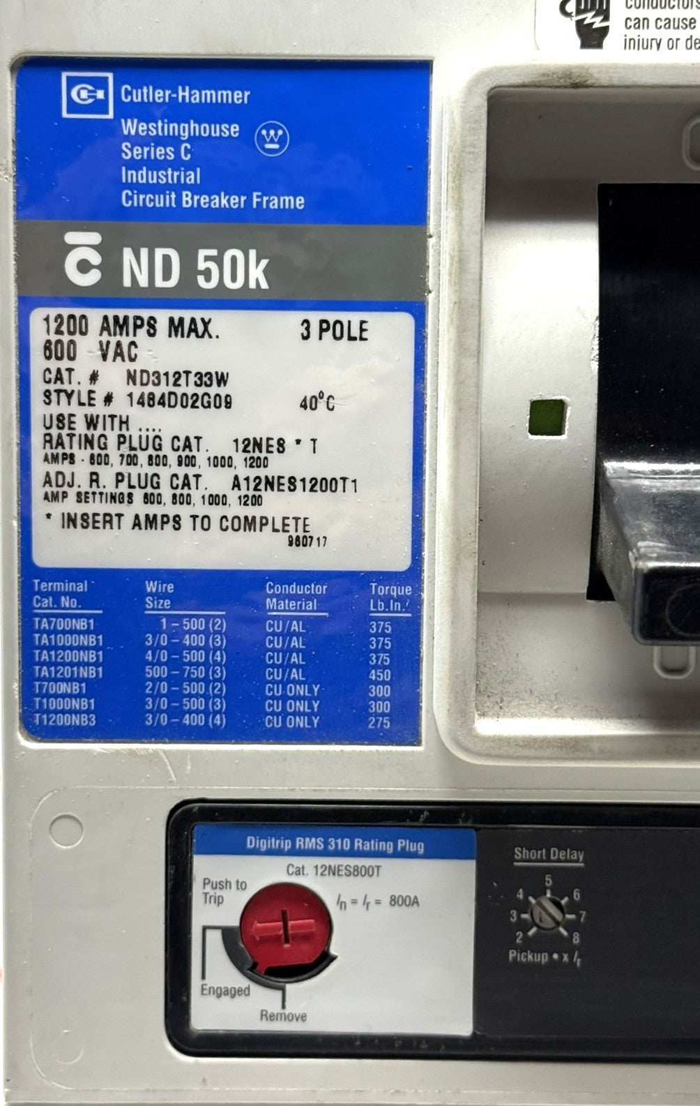 Cutler-Hammer Westinghouse ND312T33W 3-Pole 1200A 50kA Circuit Breaker5