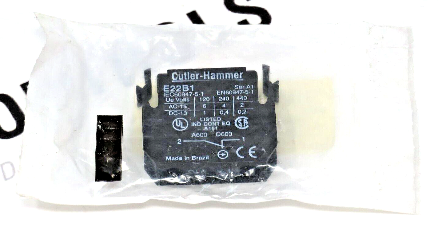 Eaton Cutler-Hammer E22B1 110 VAC 10A 1-NC 1-Pole Contact Block For 22.5MM OPR.