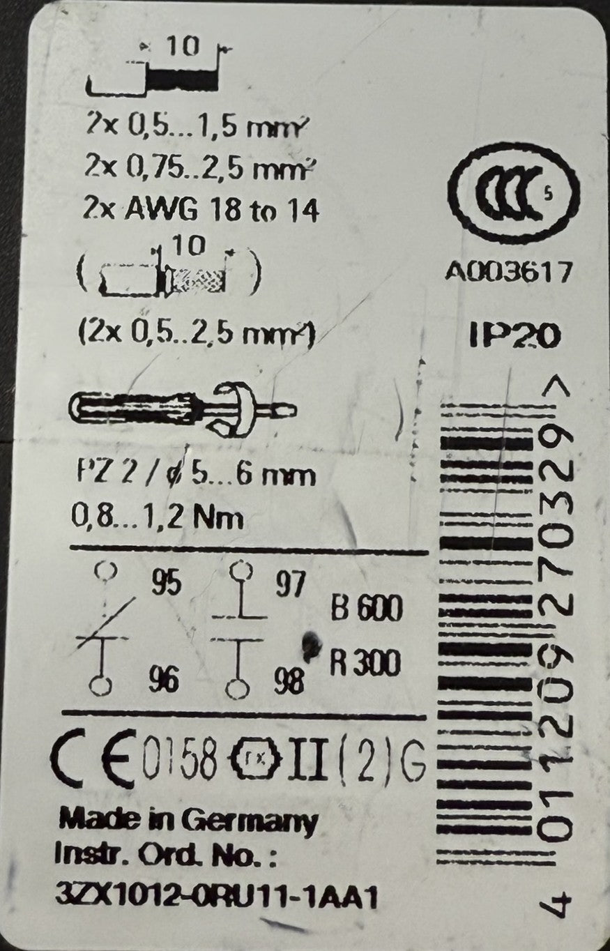 Siemens 3RT1015-1AK61 + 3RU1116-1AB0 Contactor & Overload Relay Assembly3