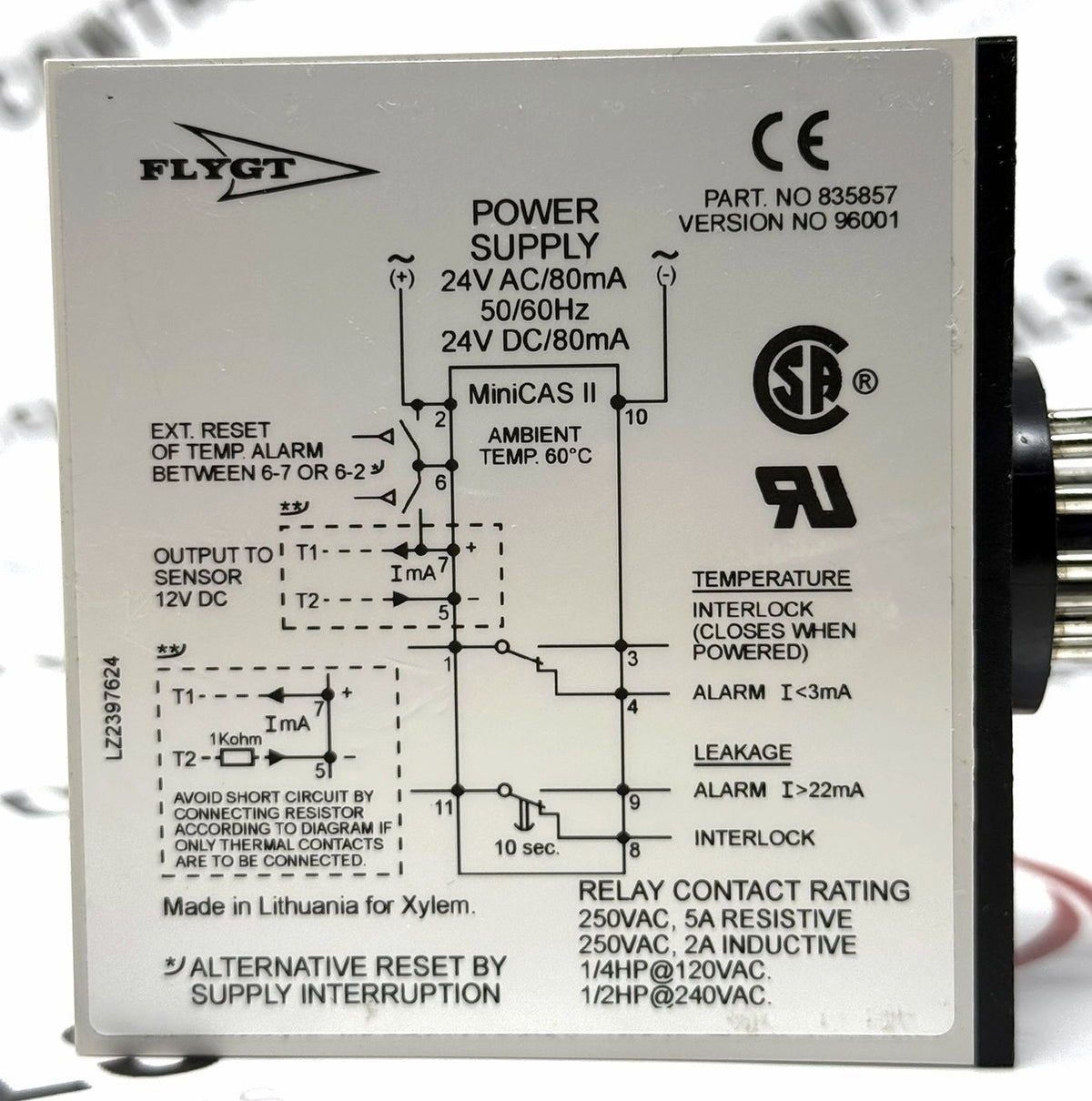 Flygt 835857 MiniCAS II 11-Pin Pump Monitoring Relay 24VAC/DC3