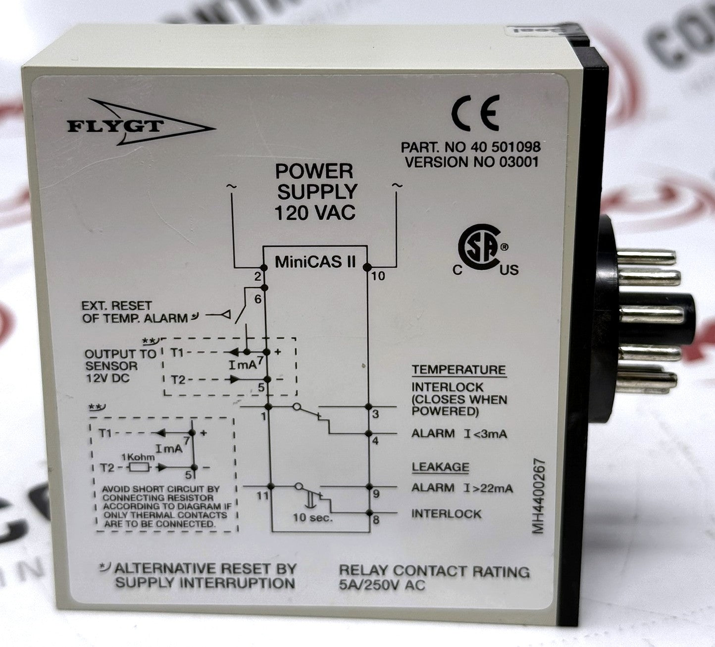 Xylem Flygt 40-501098 MiniCAS II 11-Pin Supervision Relay 120VAC3