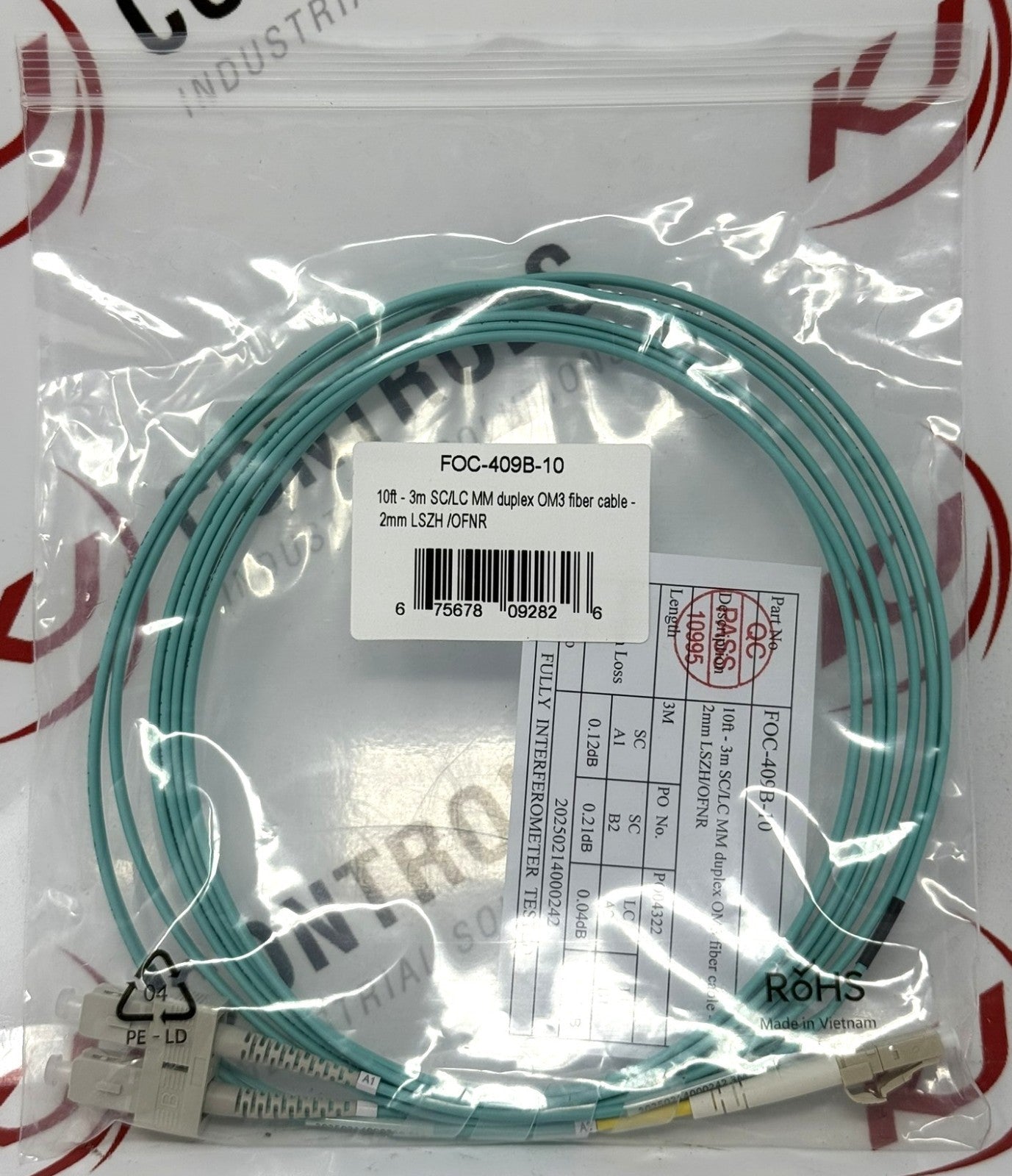 FOC-409B-10 OM3 LC-SC Duplex Fiber Cable 10ft0