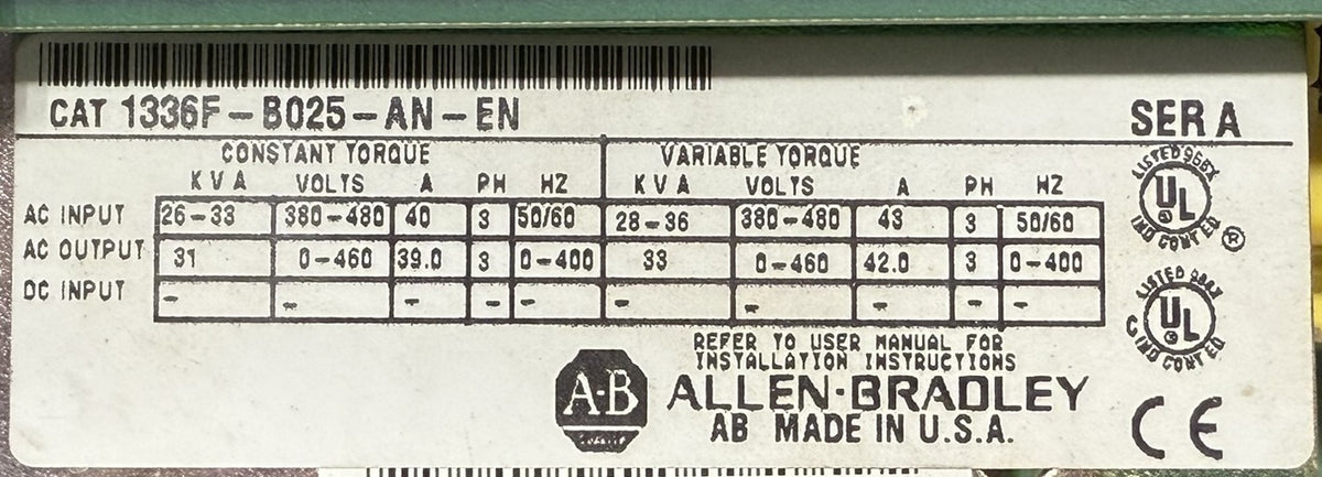 Allen-Bradley 1336F-B025-AN-EN 1336 PLUS II 25HP 480V Variable Frequency Drive5