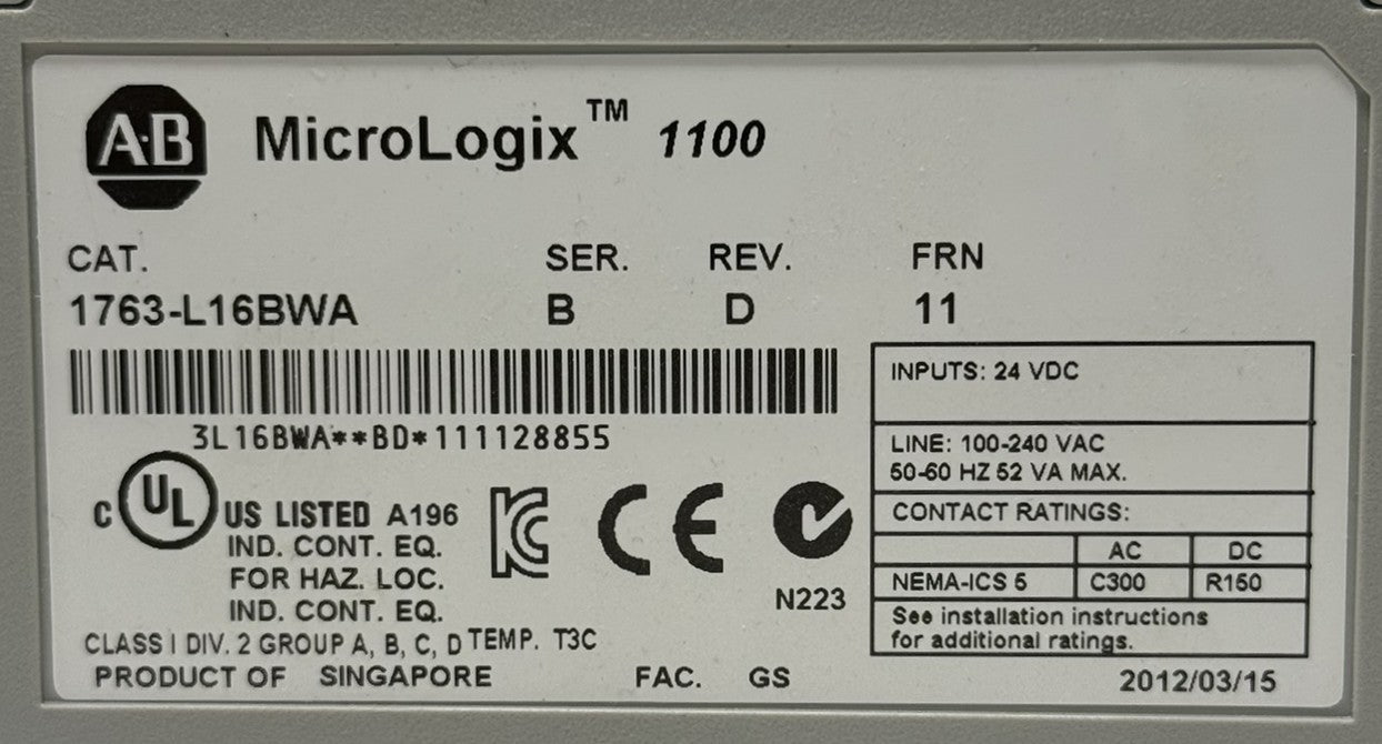 Allen-Bradley 1763-L16BWA MicroLogix 1100 PLC Controller5