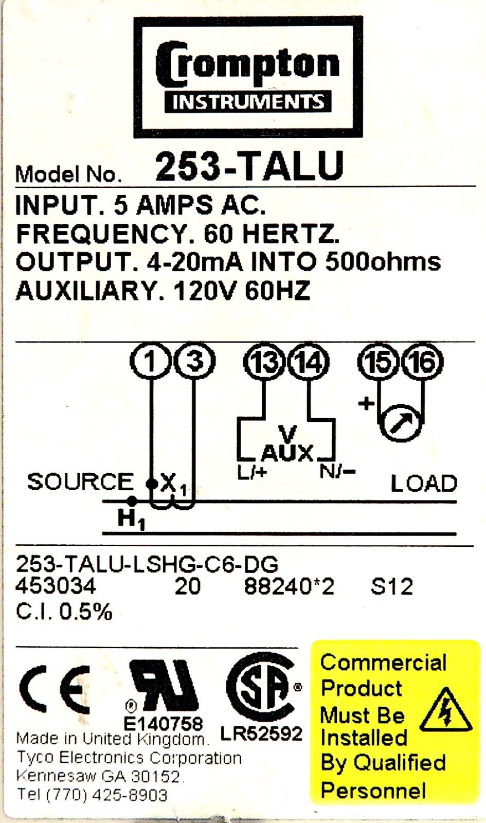 Crompton Instruments 253-TALU-LSHG-C6-DG Paladin AC Current Transducer