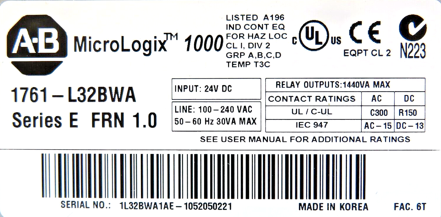 Allen-Bradley 1761-L32BWA Micrologix 1000 (PLC) Programmable Logic Controller10