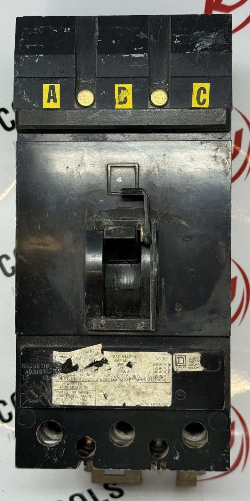Square D KA36175 I-Line Molded Case Circuit Breaker 3-Pole 175A 600VAC/250VDC0