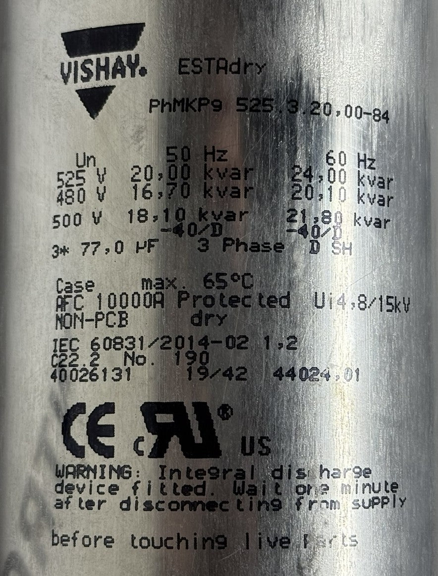 Vishay 525.3.20,00-84 Power Factor Correction Capacitor 20kVAR 525V5