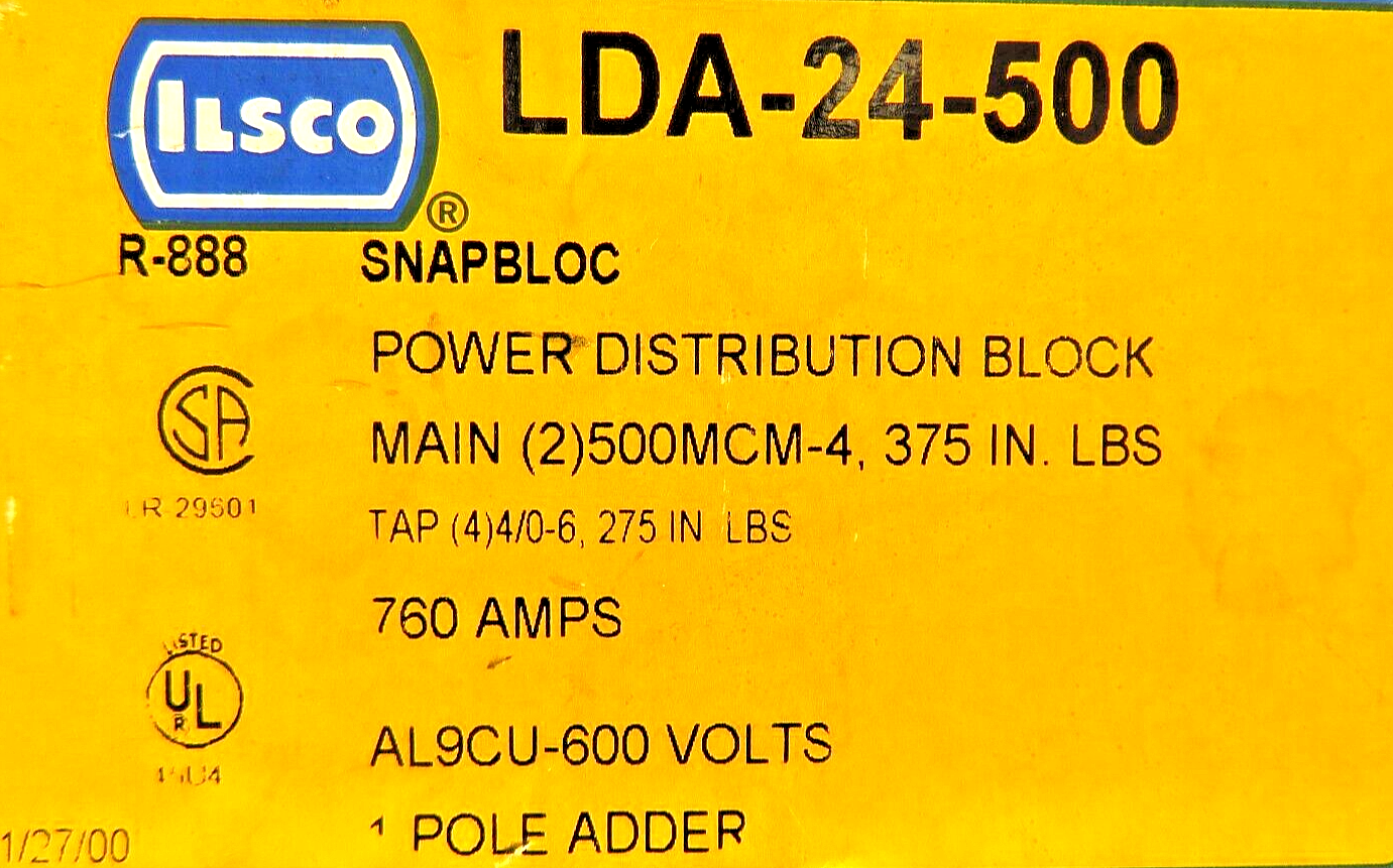 ILSCO LDA-24-500 Snapbloc 760A Power Distribution Block ( ** LOT OF 3**)