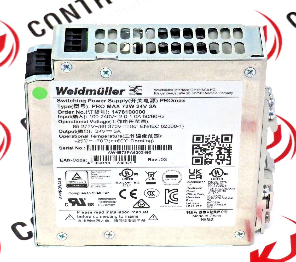 Weidmüller 1478110000 PRO MAX 120W 24V DC  5 AMP Power Supply Unit