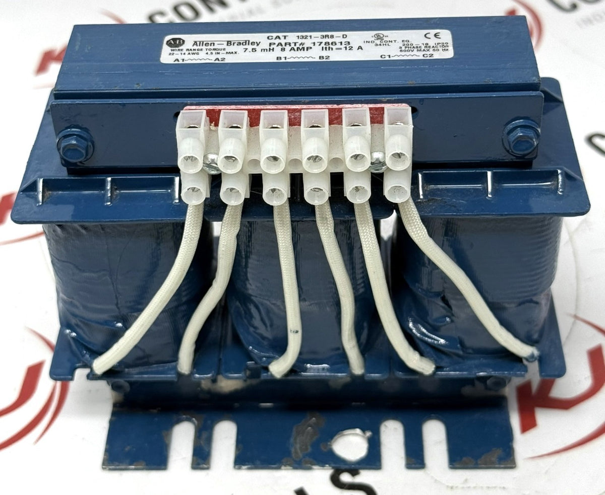Allen-Bradley 1321-3R8-D 3-Phase Line Reactor 8A 7.5mH 480VAC0