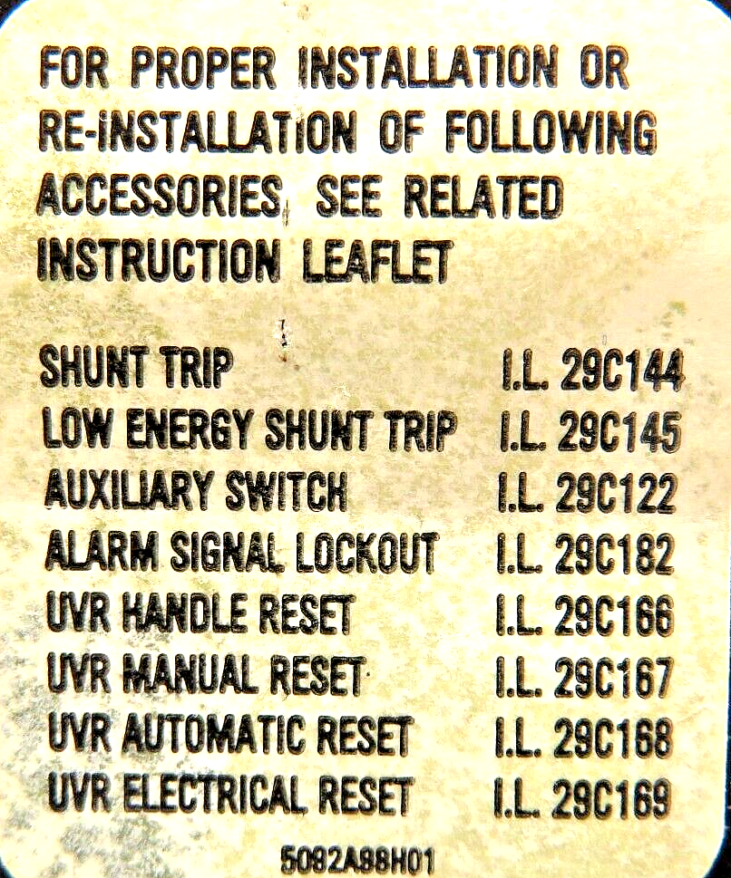 Eaton Cutler-Hammer 1492D92G60 400A Thermal Magnetic Trip Unit