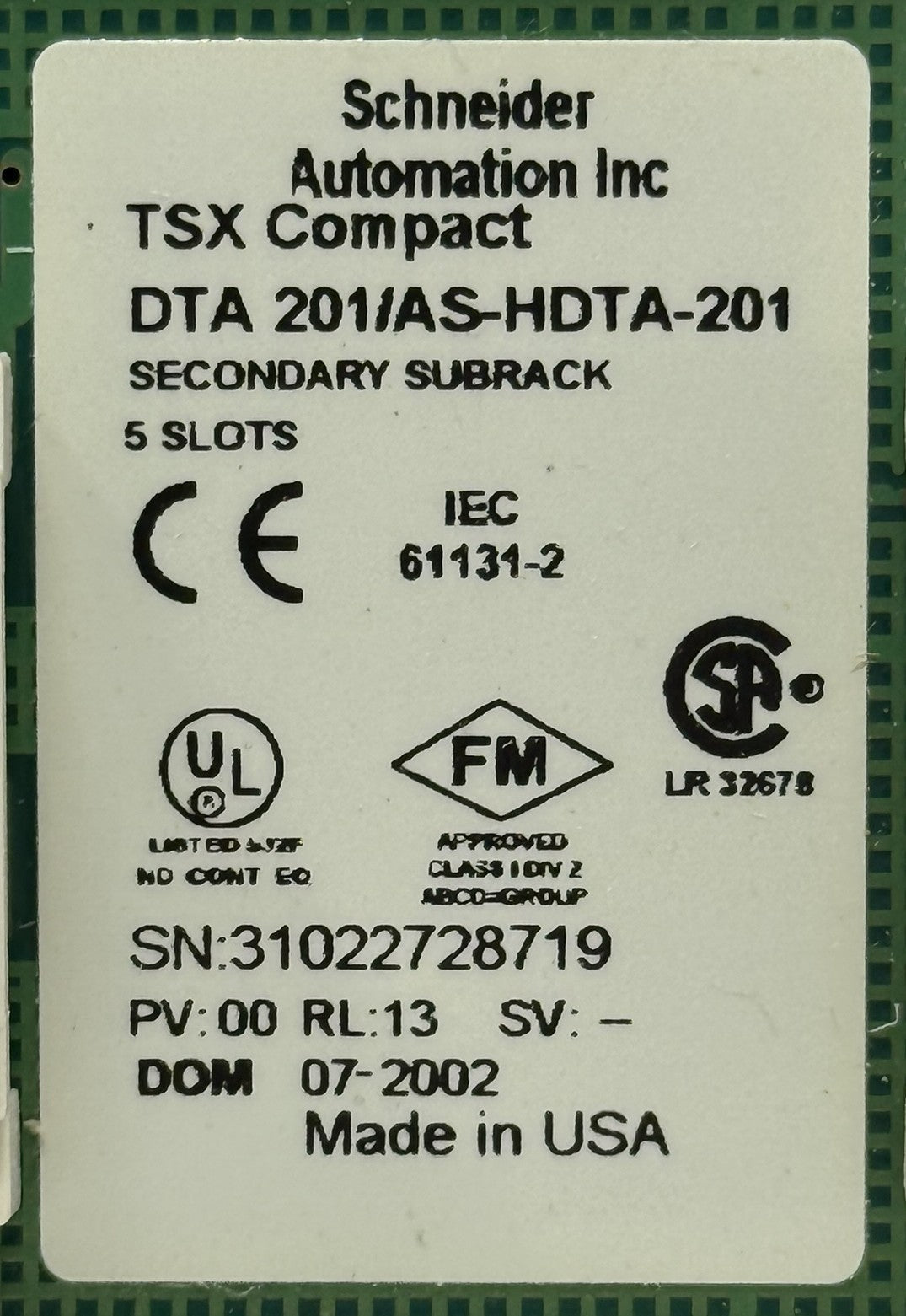 Schneider Automation AS-HDTA-201 Modicon Compact 5-Slot Secondary PLC Backplane2