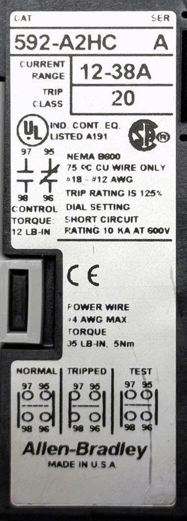 Allen-Bradley 592-A2HC SMP-1 Overload Relay 12-38A4