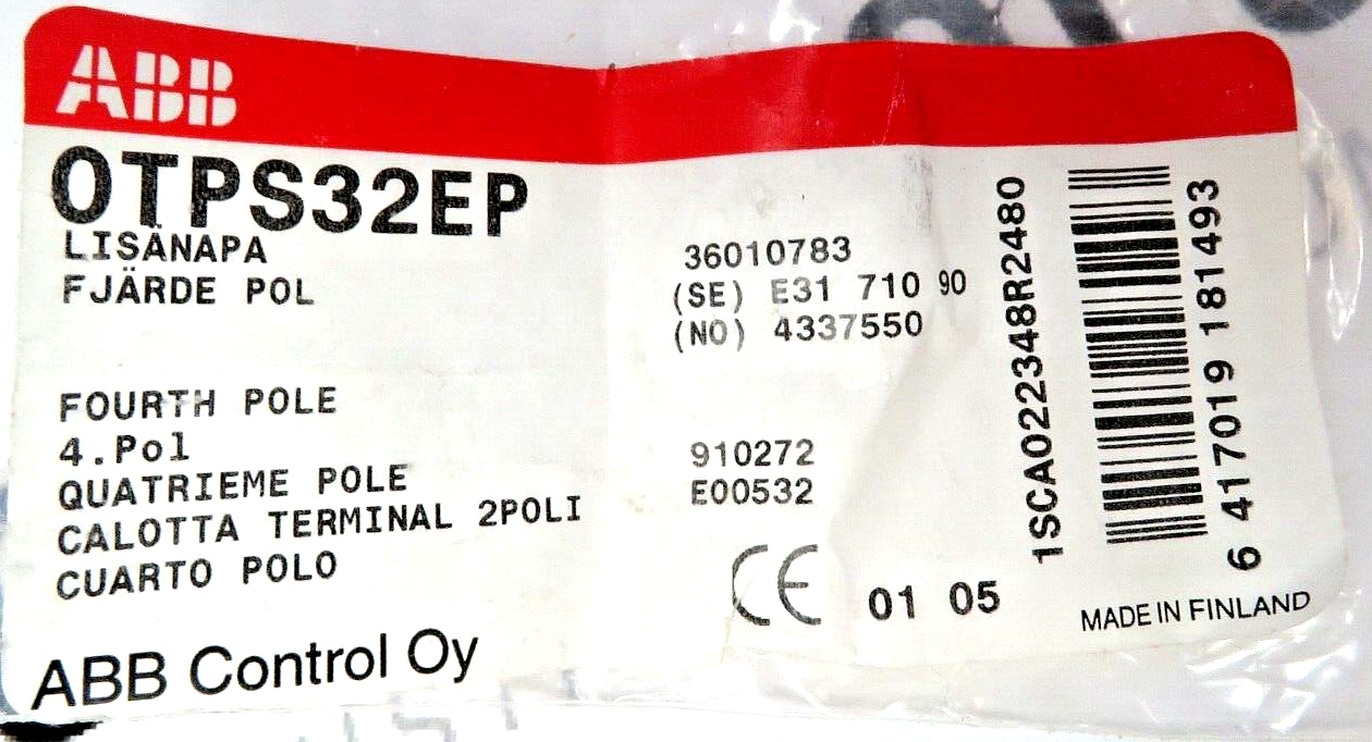 ABB OTPS32EP 32A Fourth Pole for OT16...32 Disconnectors ( ** No Barriers **)