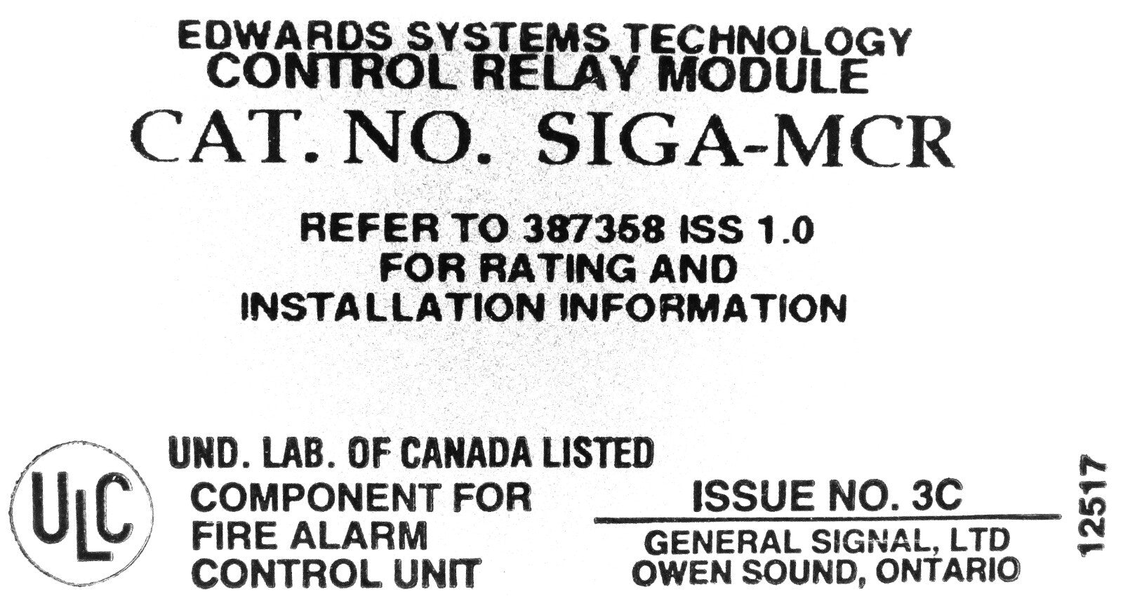 Edwards SIGA-MCR Fire Alarm Control Relay Module UIO Mount Form C3