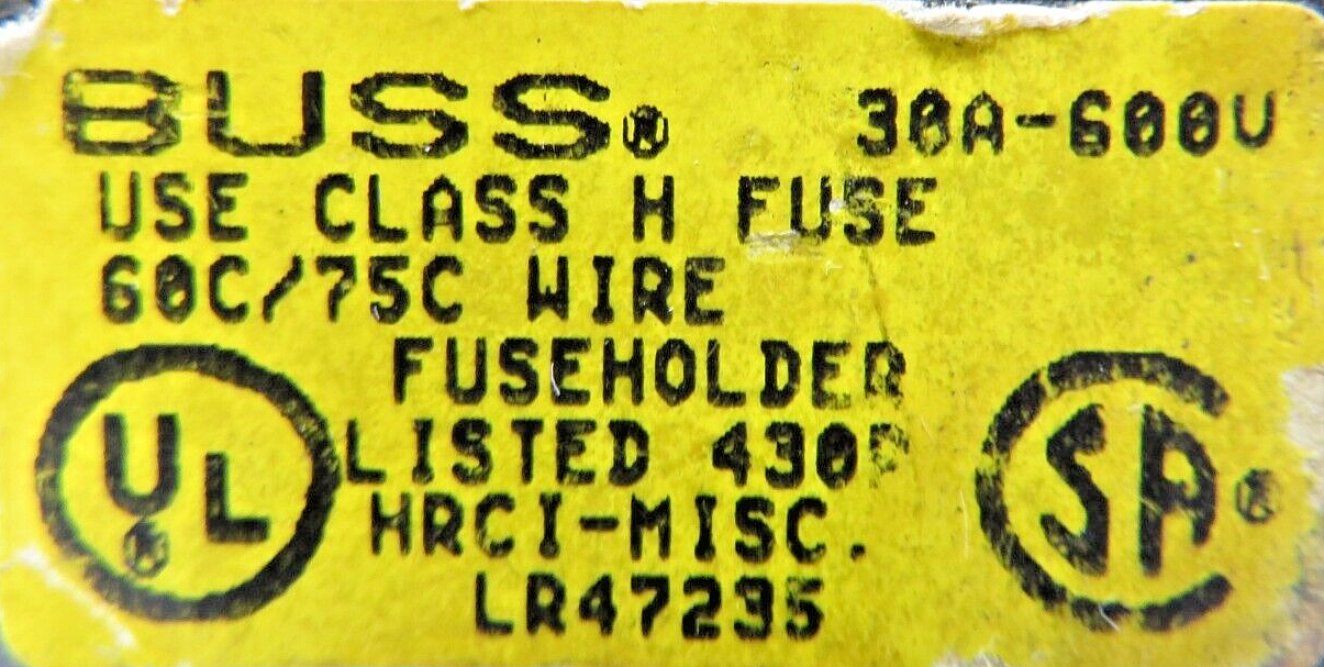 Eaton Bussmann H60030-3CR 30A 600V 3-Pole Class H Fuse Block