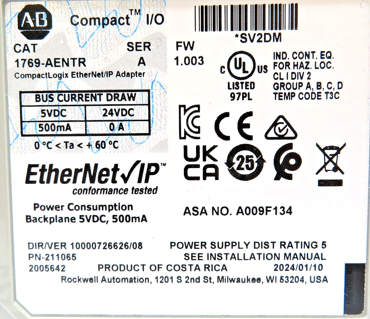 Allen-Bradley 1769-AENTR Compact I/O 2-Port EtherNet/IP Adapter for CompactLogix