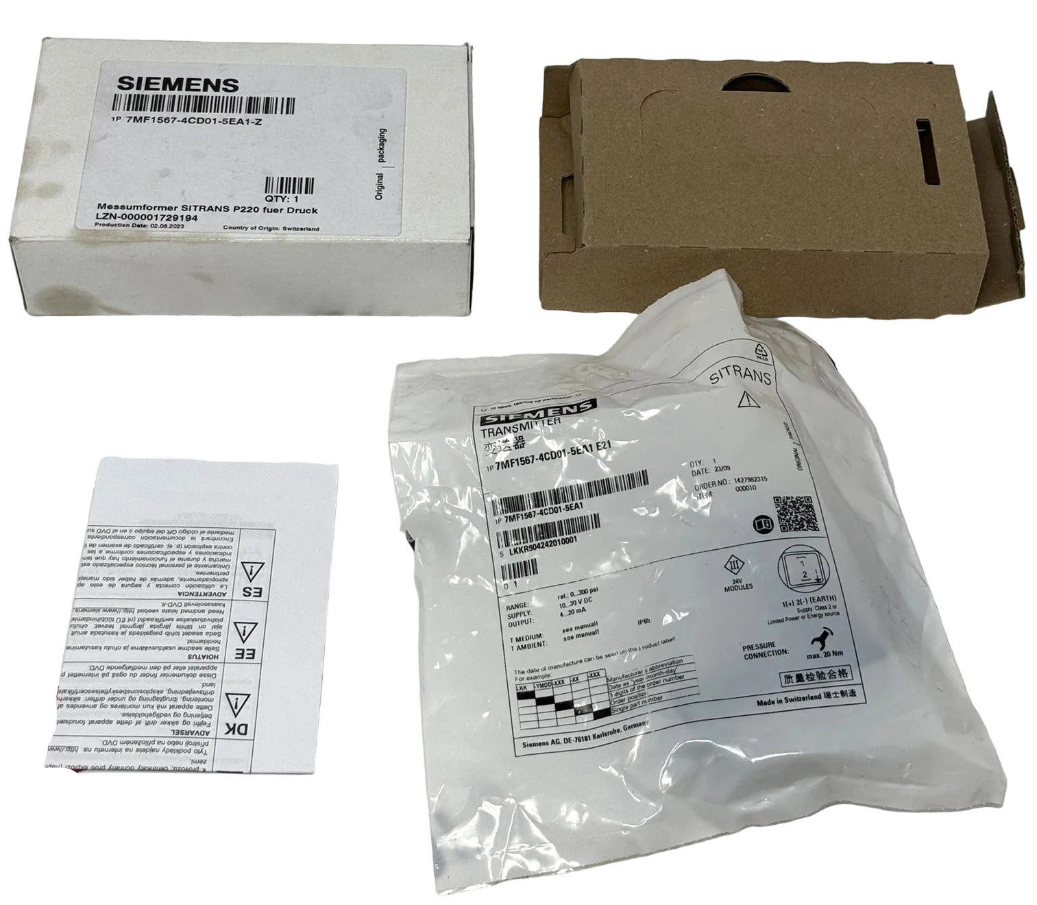 Siemens 7MF1567-4CD01-5EA1 E21 SITRANS P220 0-300 PSI Pressure Transmitter1