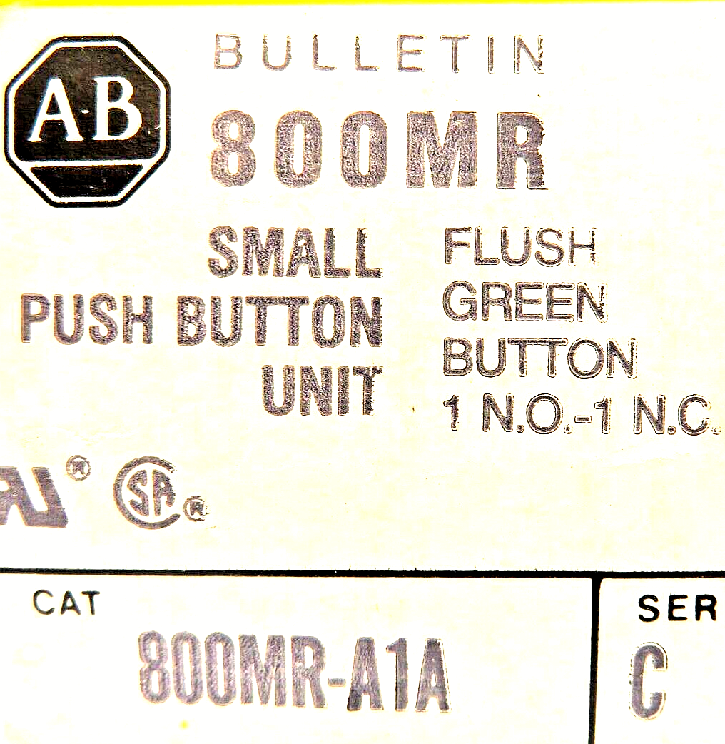 Allen-Bradley 800MR-A1A Series C Flush 1NO 1NC 10A 300VAC Green Head Push Button