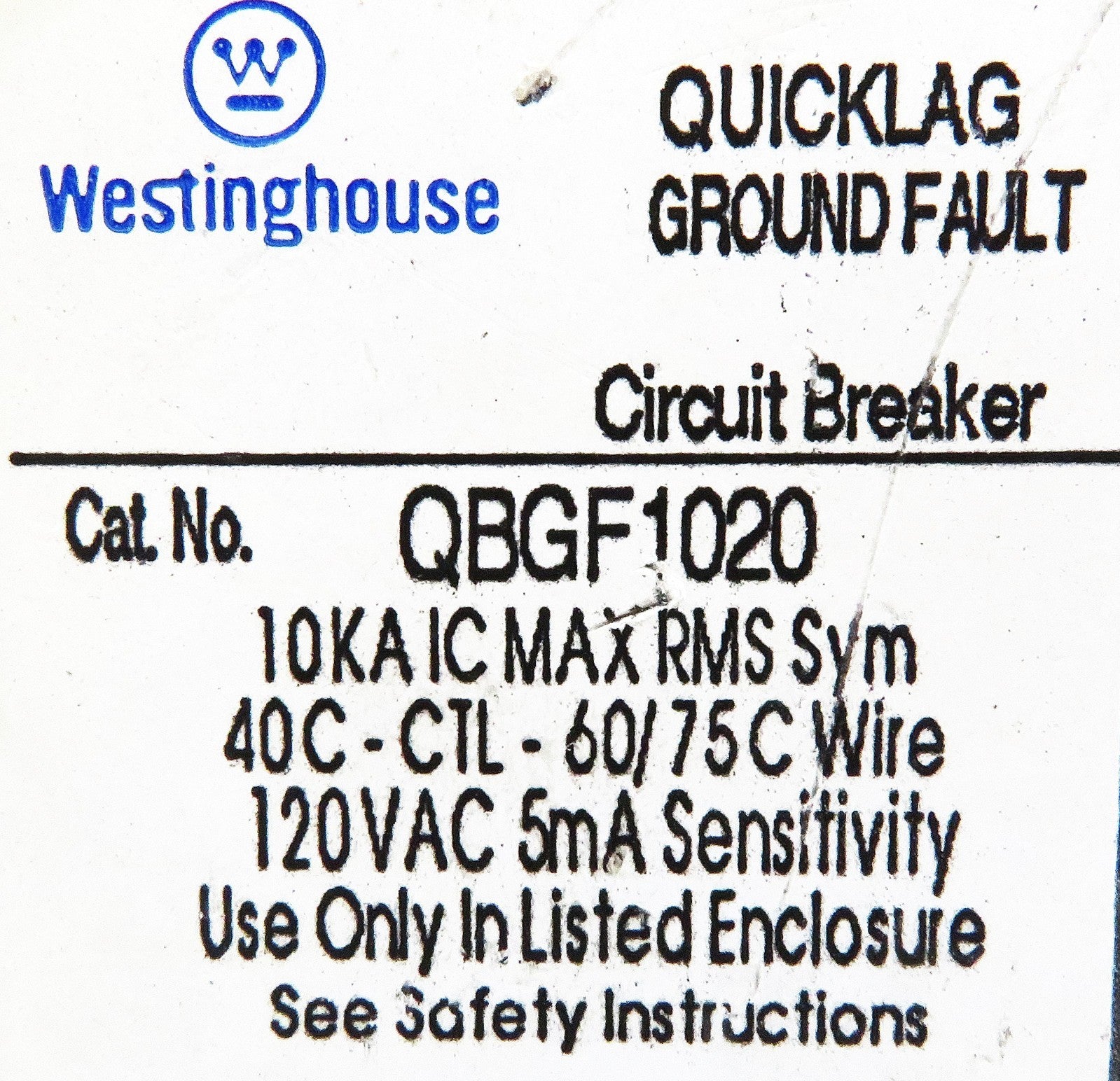 Eaton Westinghouse QBGF1020 1P 20A 120V Quicklag Ground Fault Breaker3
