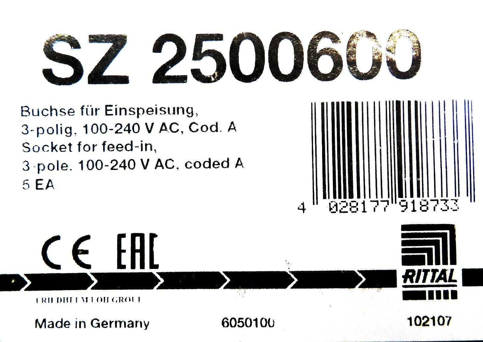 Rittal SZ 2500600 3-Pole Connector/Jack For Assembly Connection LED System Light