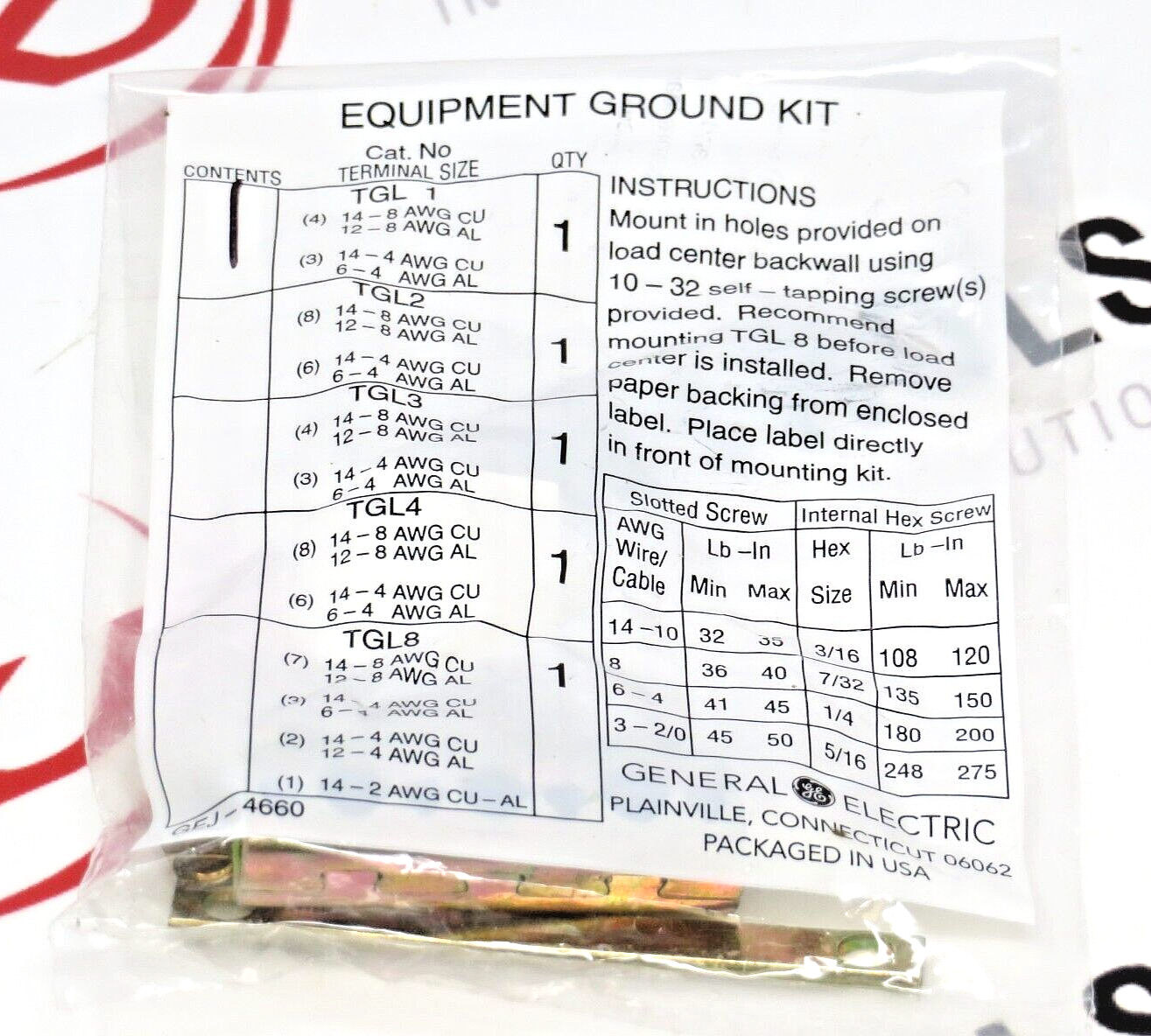 GE PowerMark Plus TGL1 Equipment Ground Kit, 7 Terminals, Al/Cu Conductor