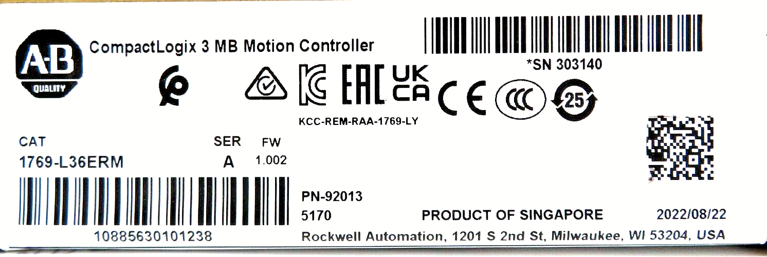 Allen-Bradley 1769-L36ERM CompactLogix 3 MB Motion Controller