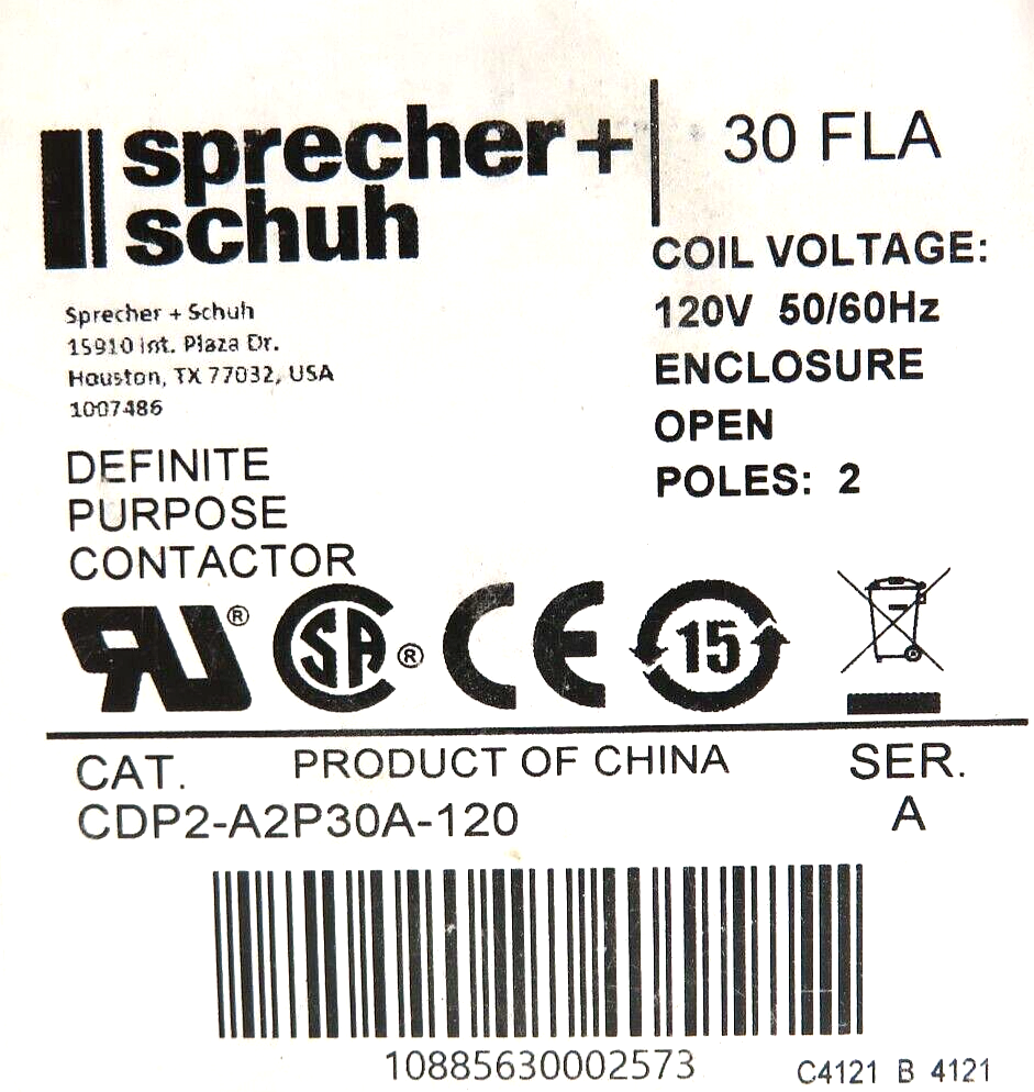 Sprecher + Schuh CDP2-A2P30A-120 30A 2-Pole 120VAC 60HZ Contactor