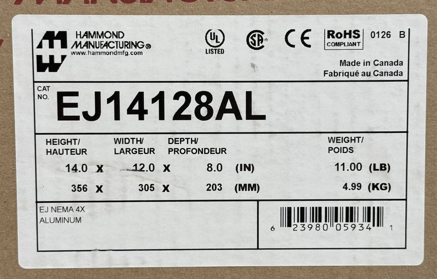 Hammond EJ14128AL Type 4X Aluminum Junction Box3
